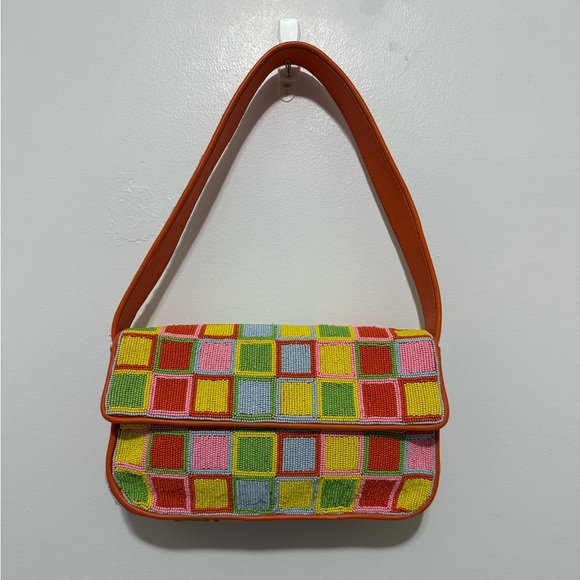 STAUD Staud Tommy “Multicoloured” Check Geometric-Print Beaded Bag - Picture 5 of 8
